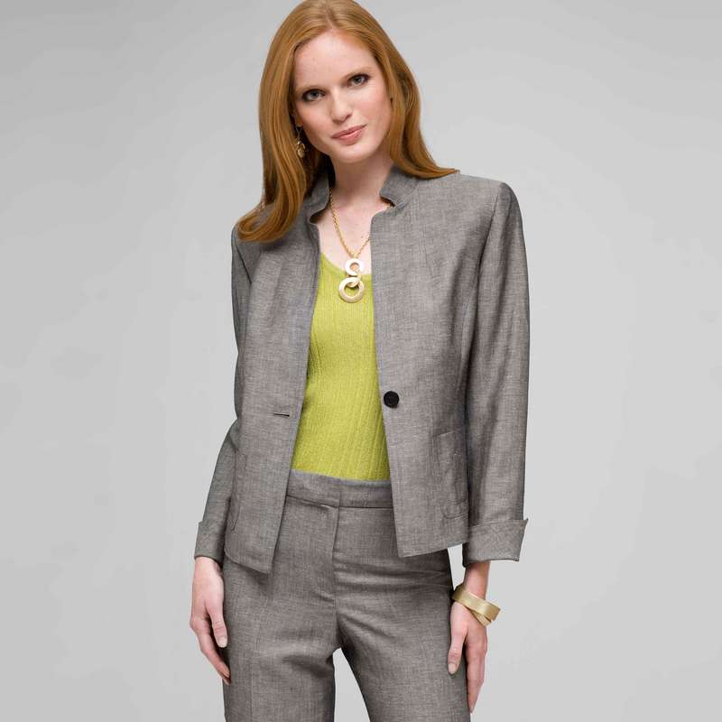 Washable Linen 2 Pocket Jacket, Black & White, large image number 0